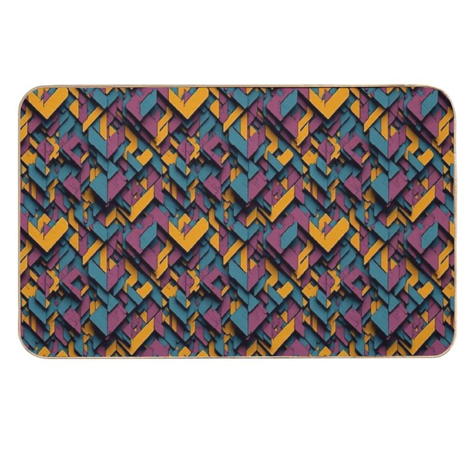 Retro-Inspired Geometric Blocks  Easy Maintenance Bath Mat
