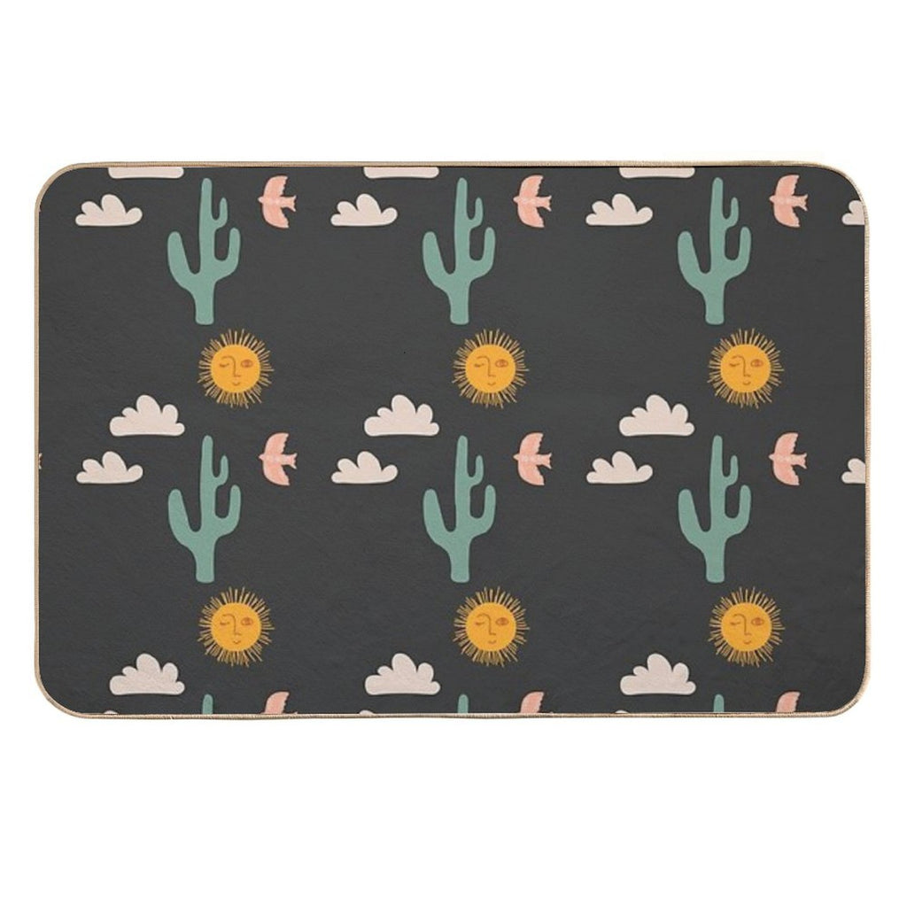 Boho Aesthetic Landscape Southwest Cactus And Sun - Charcoal Background  Eco-Friendly Bath Mat