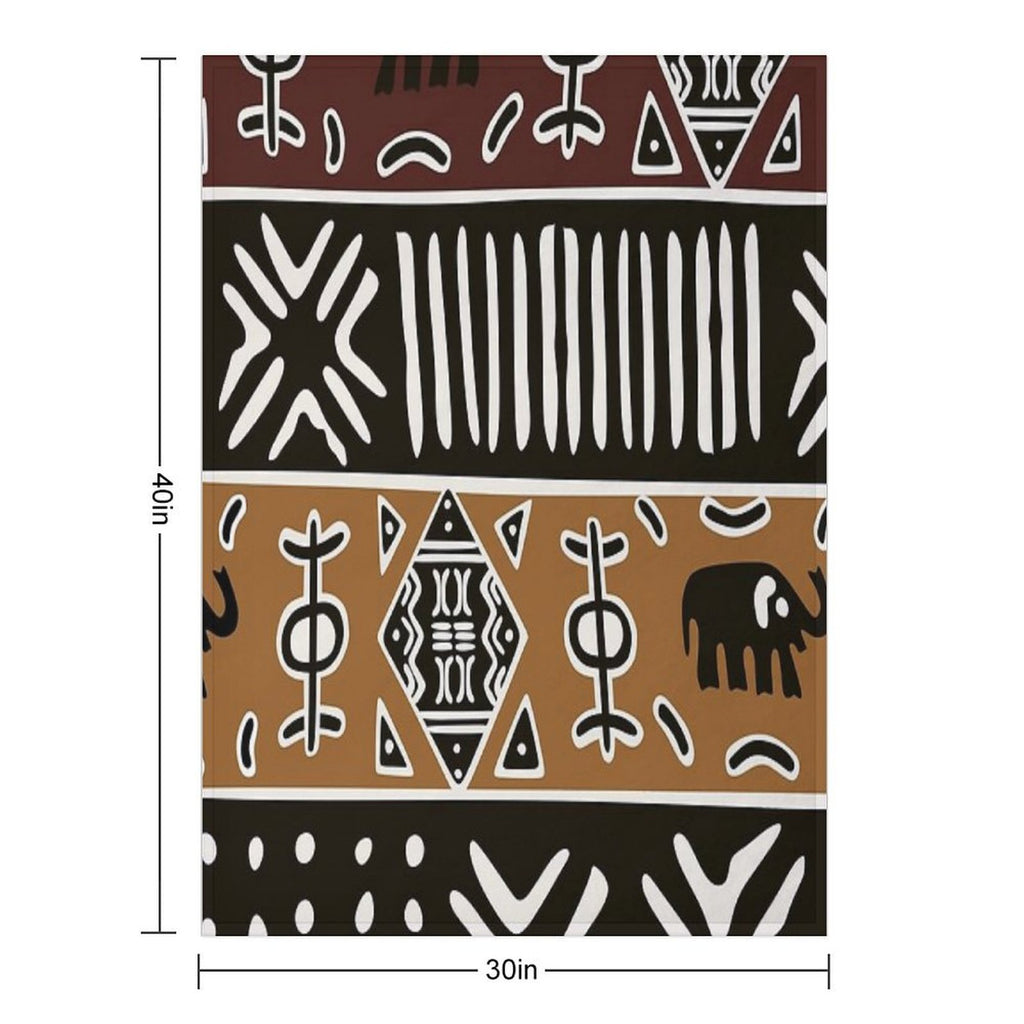 African Mud Cloth with Elephants Comfort Throw Blanket