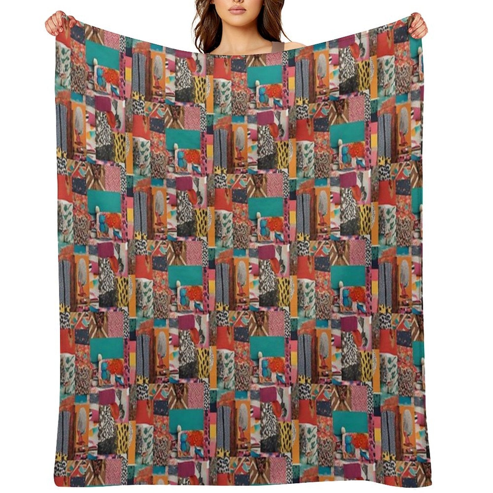 Quirky Mosaic Pattern Anti-pilling Throw Blanket