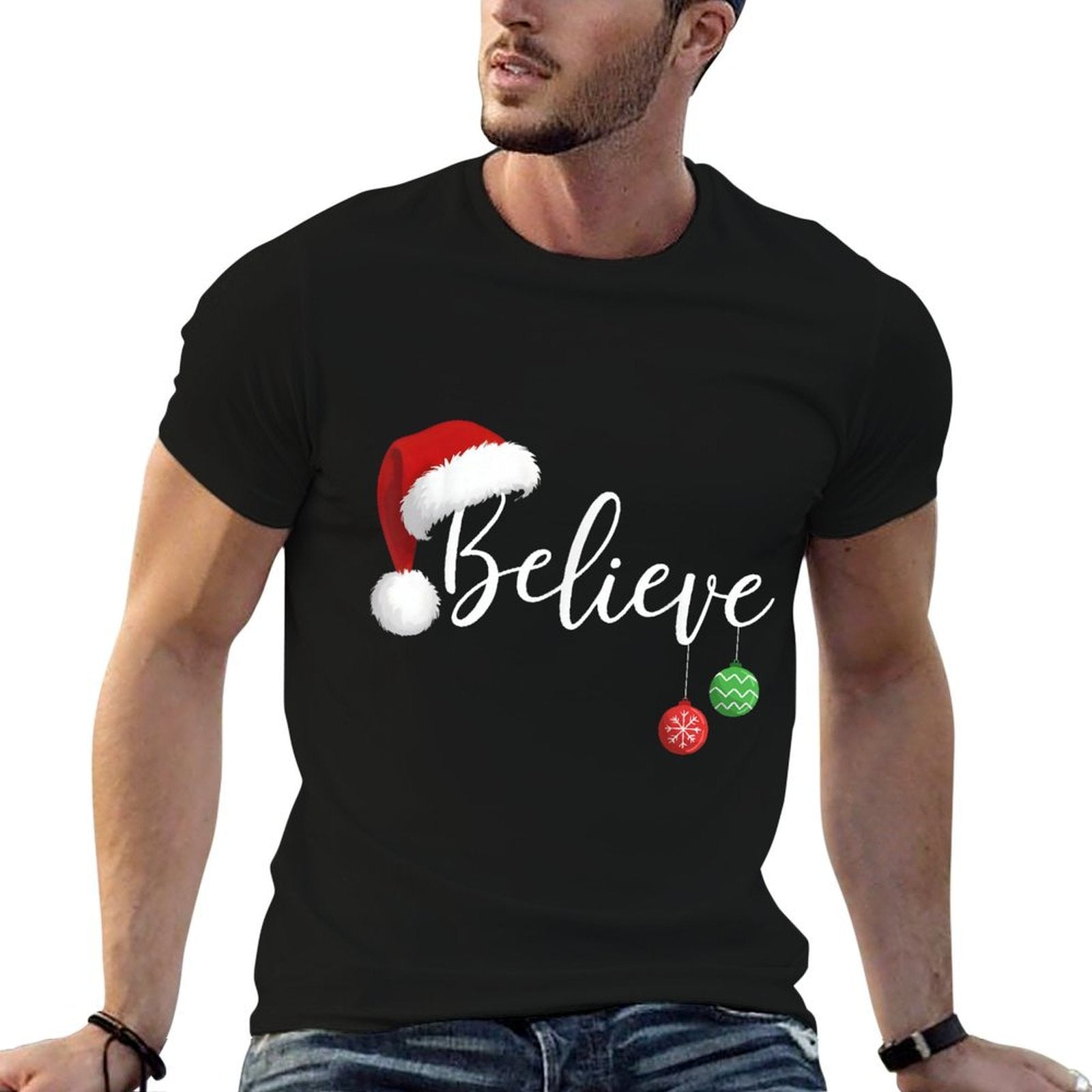 Christmas Believe in Santa Claus Funny Xmas Family Matching  Oversized Silhouette T-Shirt