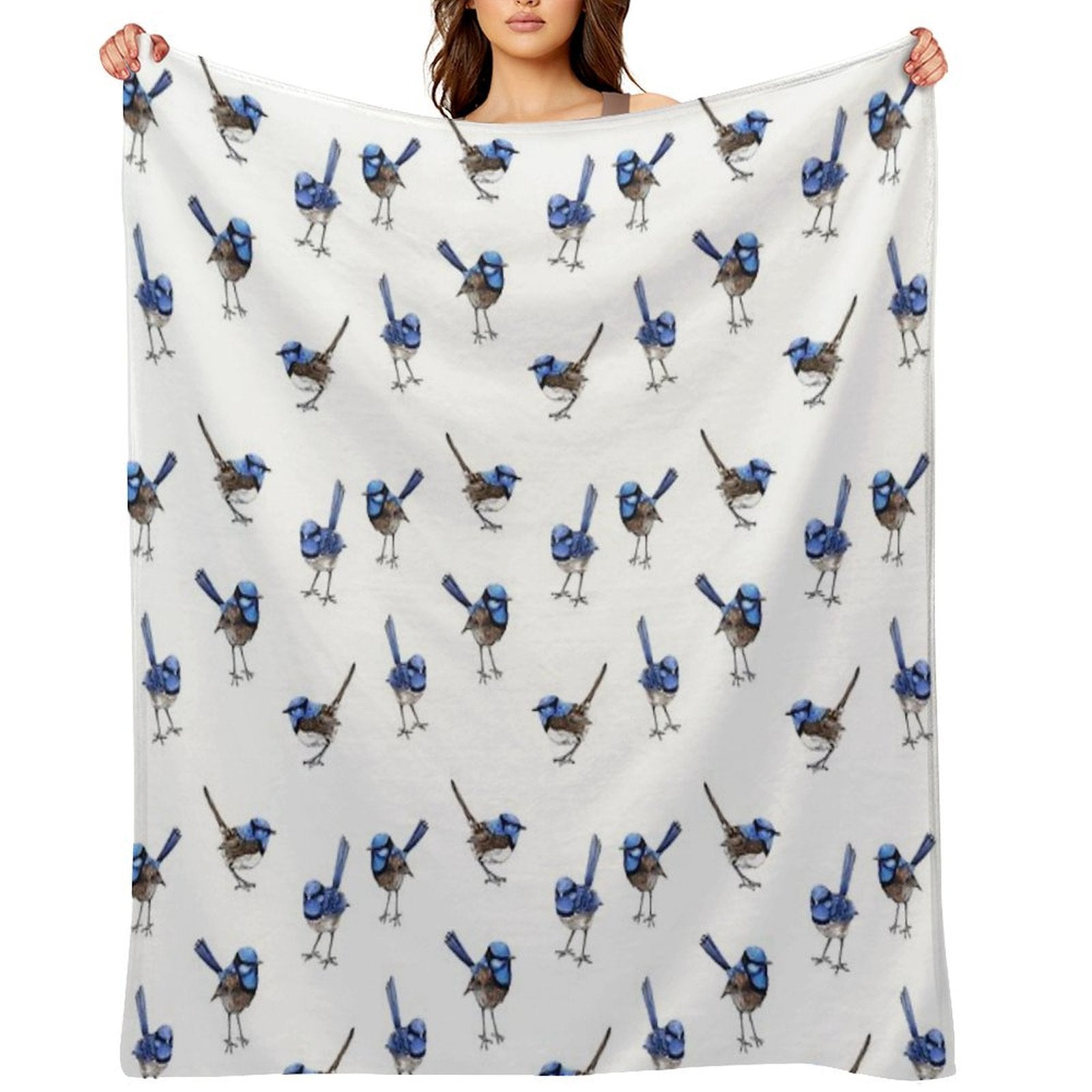 Blue Wrens, Scattered on White Travel-friendly Throw Blanket