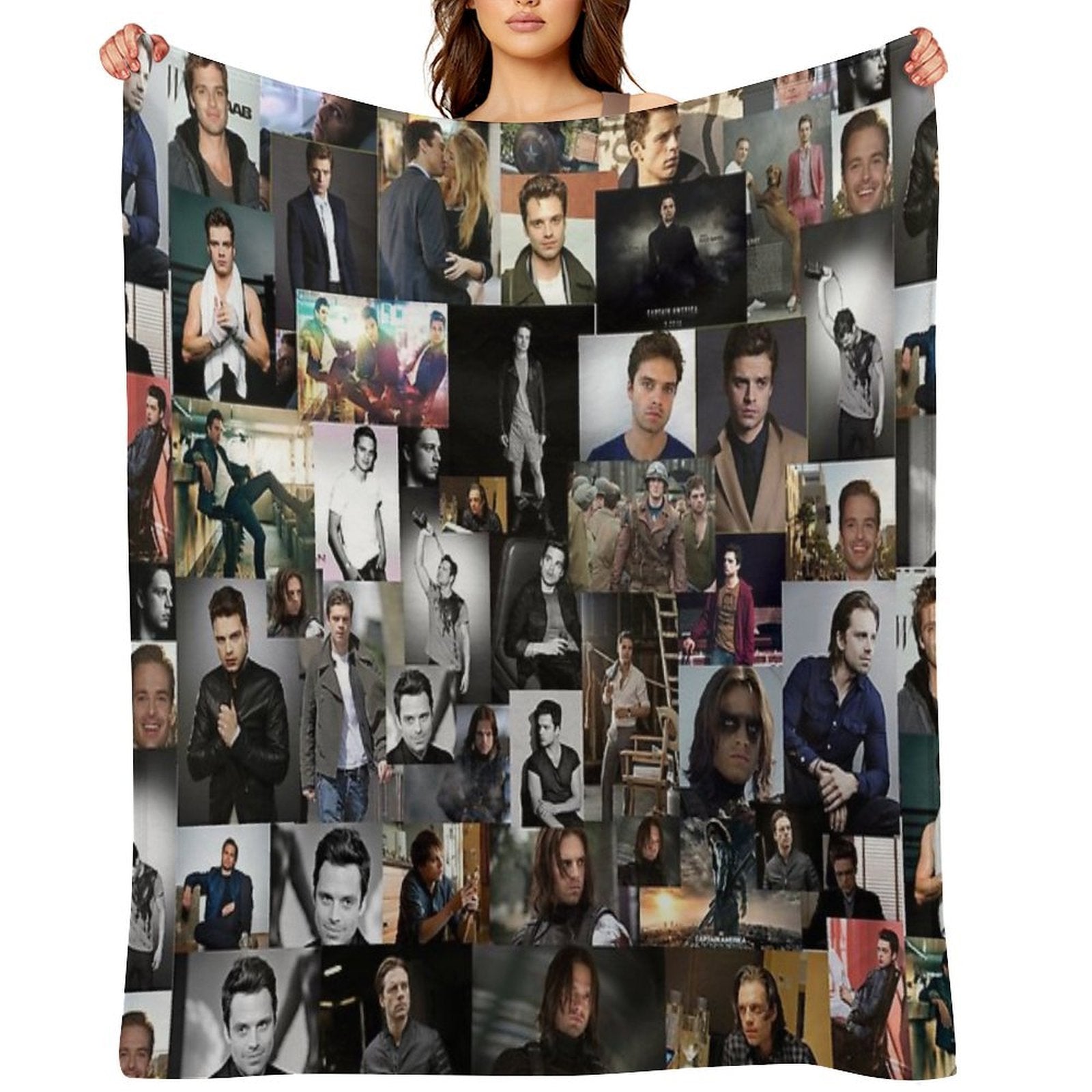 Sebastian Stan Seamless Squarish Photo Collage Wrinkle-free Throw Blanket