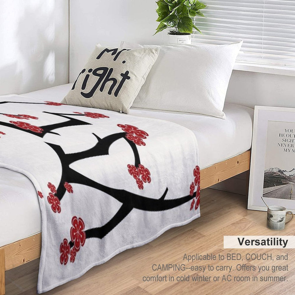 Chinese 'Ai' (Love) Calligraphy With Red Cherry Blossoms On Black Branches  Japanese Sakura Kanji © Fatfatin Anti-pilling Throw Blanket