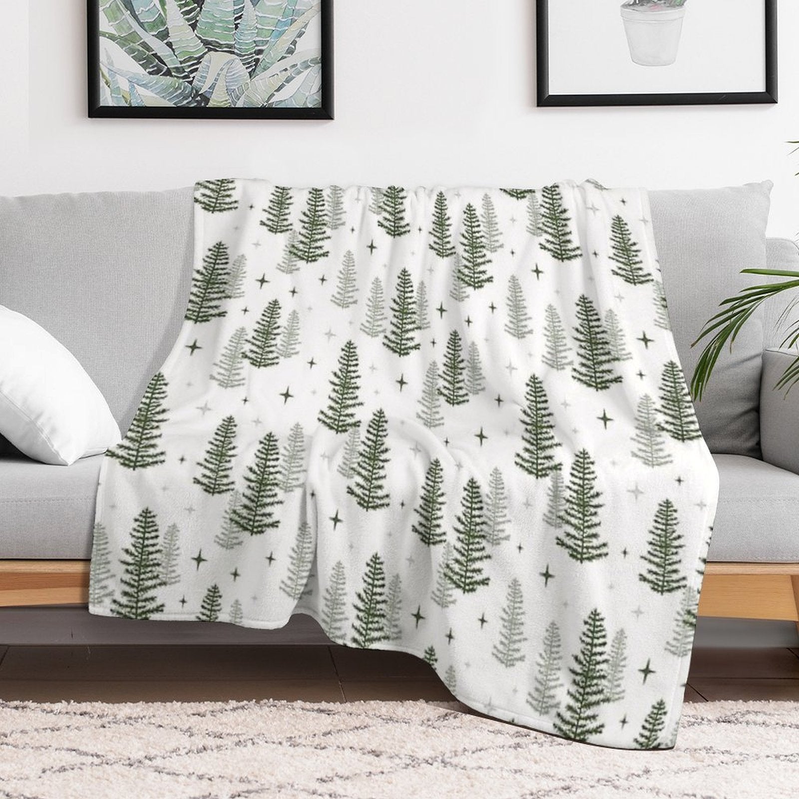 Christmas Night with Green Trees Quick-dry Throw Blanket