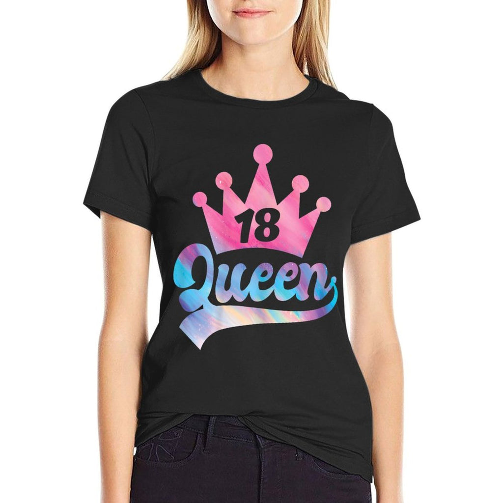 Womens 18th Birthday Queen Girls Happy Birthday Party Funny Crown  Wrinkle-resistant T-Shirt