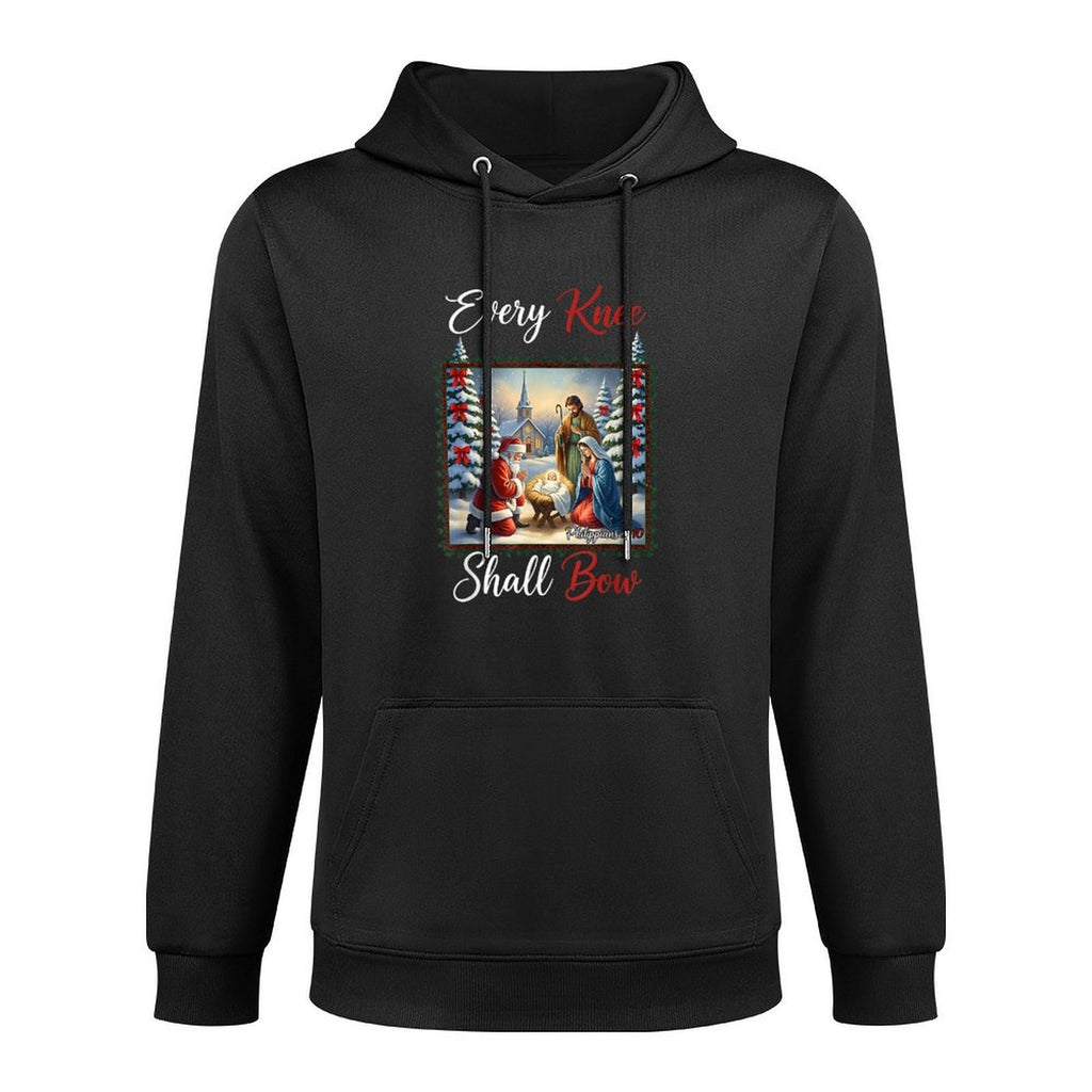 Every Knee Shall Bow Santa Christmas Nativity Scene Xmas Shape Retention Hoodie