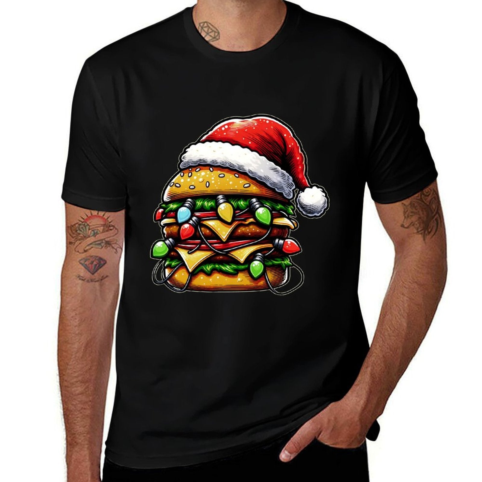 Cheeseburger Hamburger Christmas Hat Xmas  Odor-resistant T-Shirt