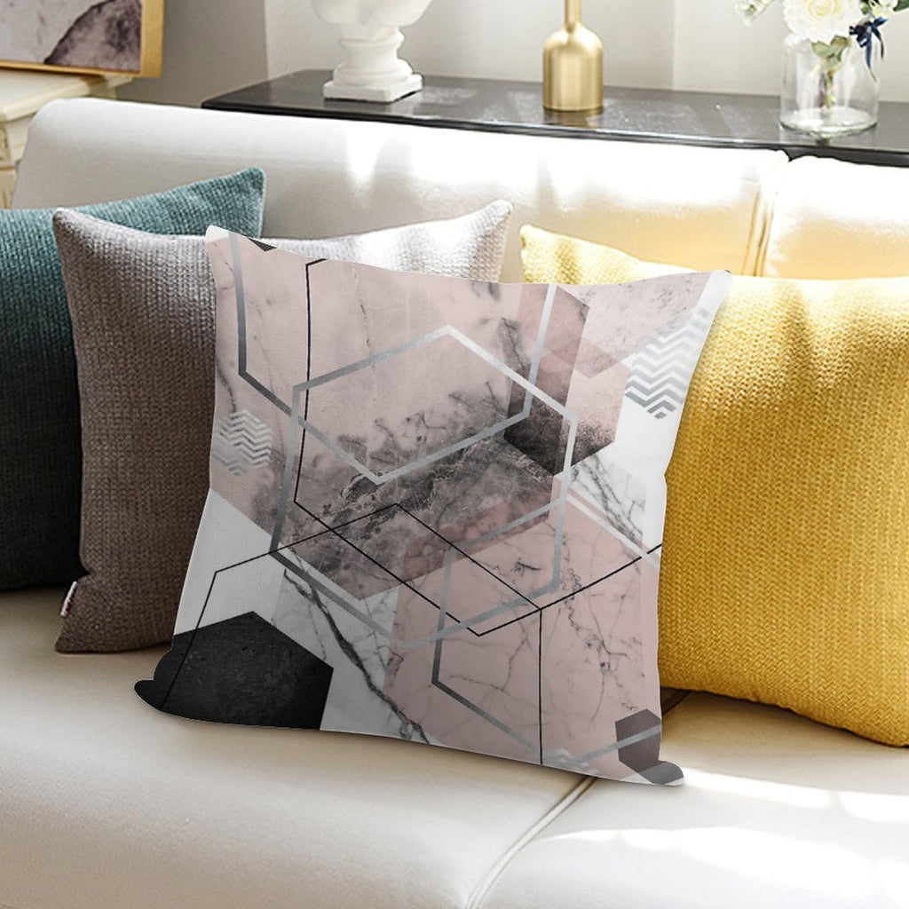 Blush And Grey Geometric Soft Durable Construction Throw Pillow