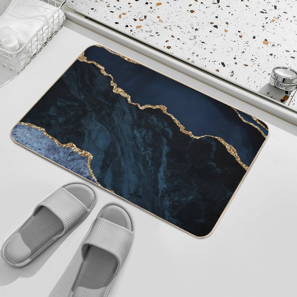 Navy And Gold Agate Watercolor Textures  Stain-Proof Bath Mat