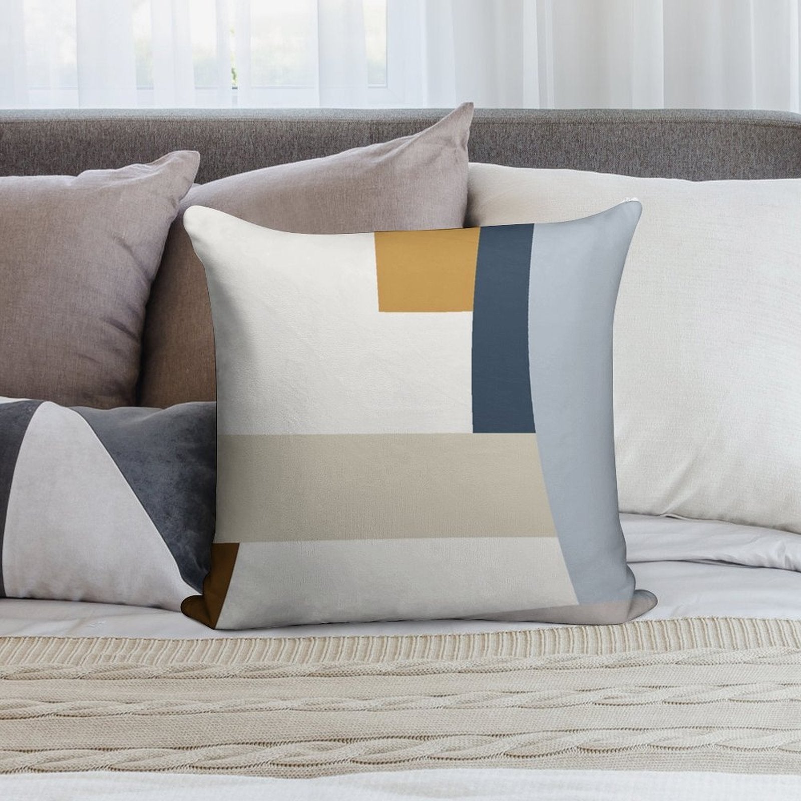 Mid Century Modern Minimal Vintage Pattern Scandinavian Inspired Colorfield Geometric Abstract Art Poster Soft Bedroom Essential Throw Pillow