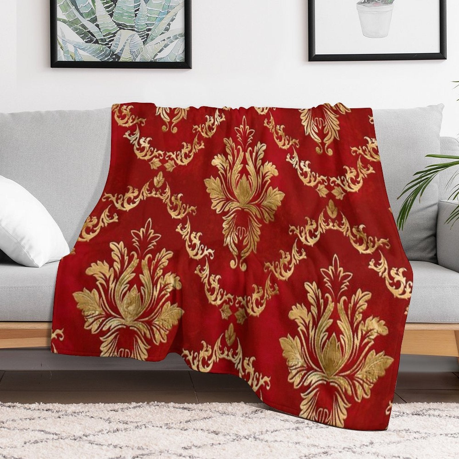 Oriental Vintage Damask Pattern - Red And Gold Shrink-resistant Throw Blanket