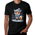 Fox Wearing Winter Hat  Scarf Snowy Christmas Scene  Eco-friendly Material T-Shirt