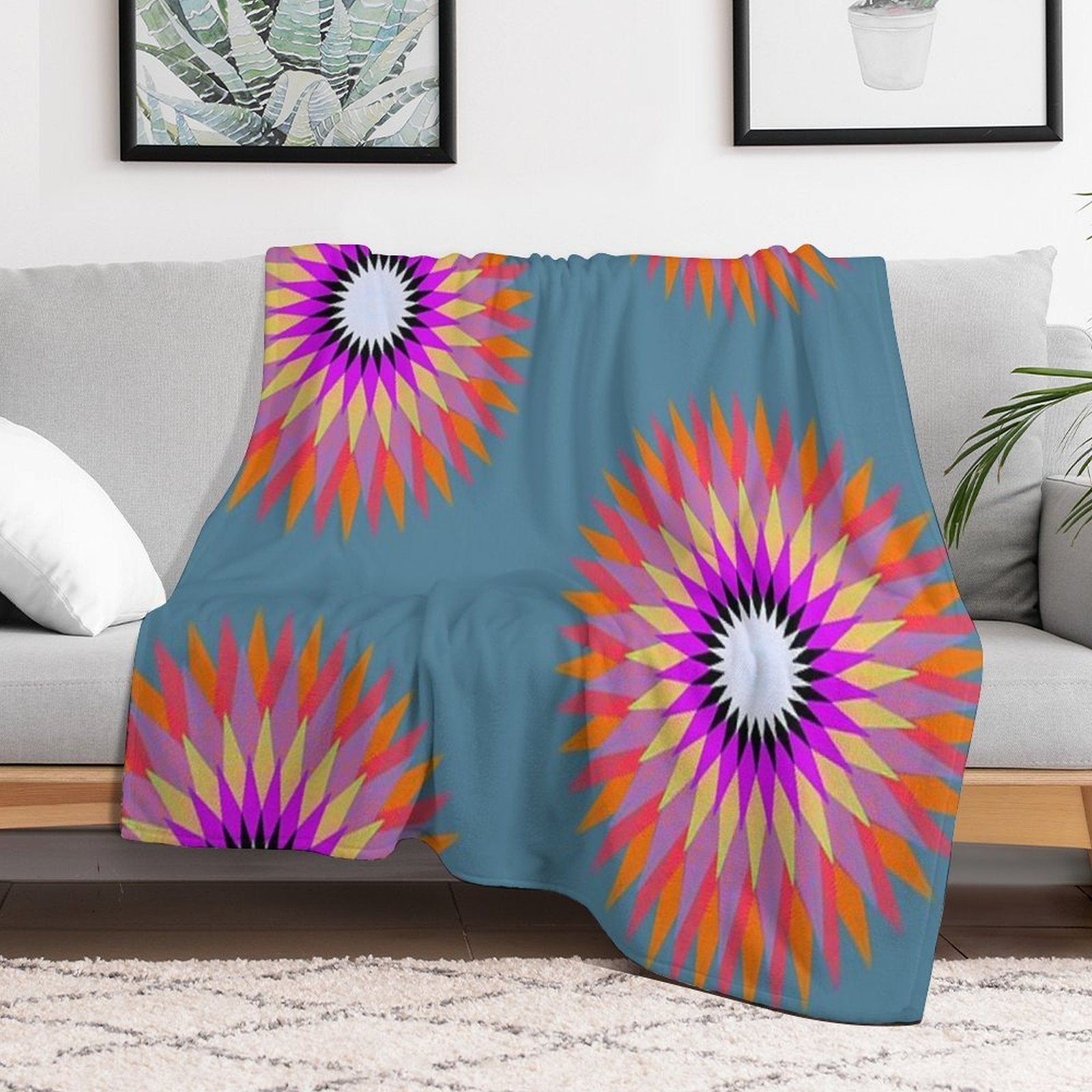 Psychedelic Geometric Flower Mandala Lightweight Throw Blanket