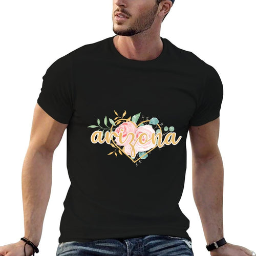 Arizona Floral Heart Pink Watercolor Roses Mothers Day Gift  Summer-ready Fabric T-Shirt