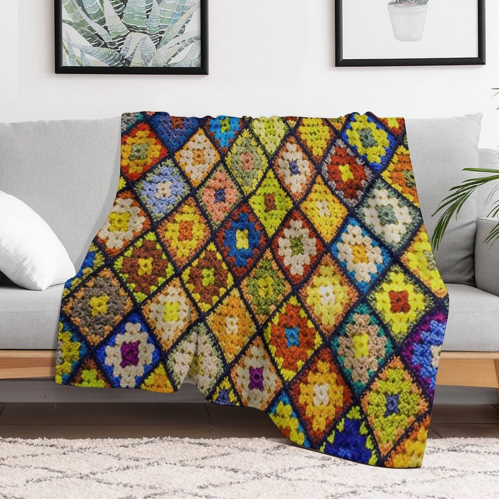 Crochet Granny Square Pattern Velvety-soft Throw Blanket