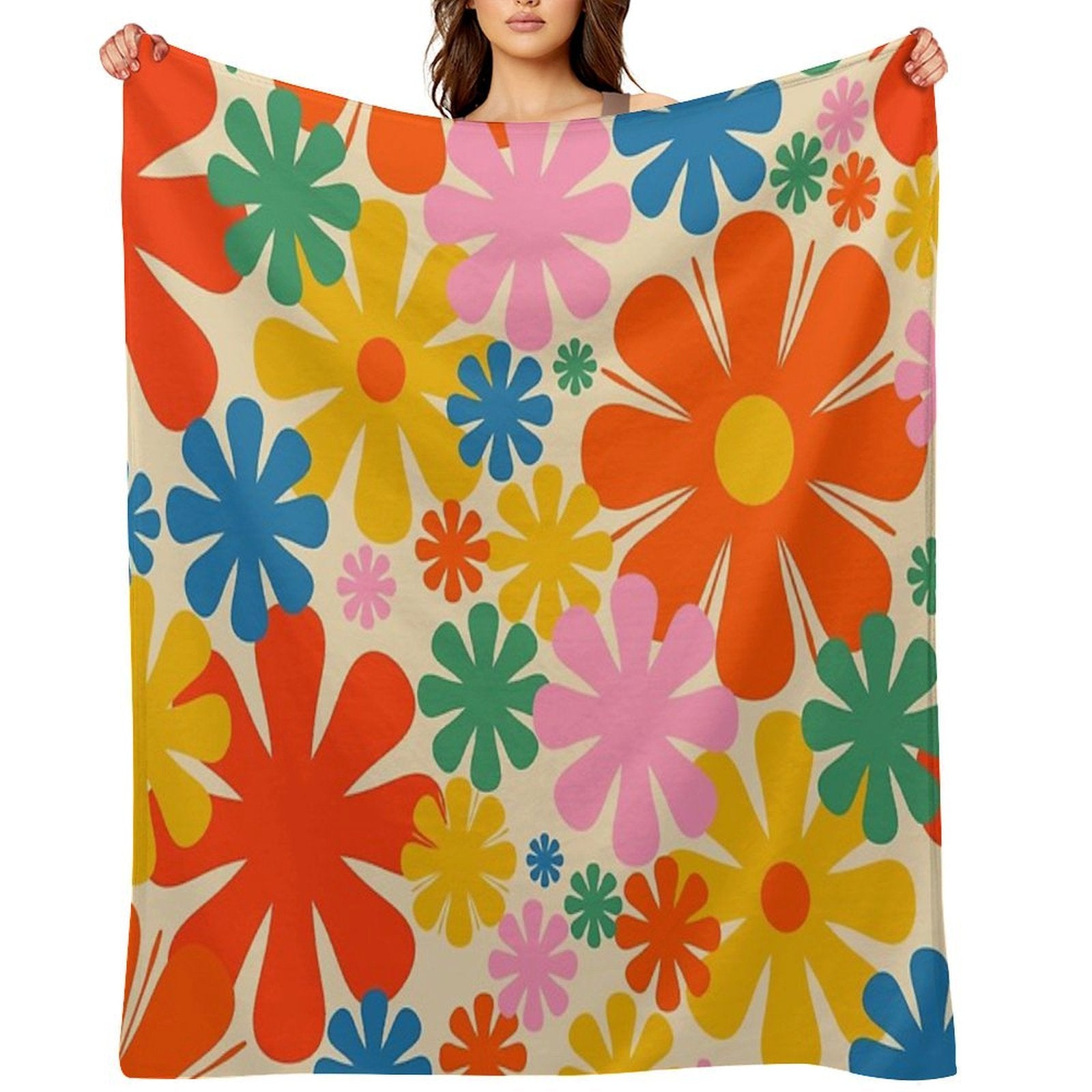 Retro 60s 70s Aesthetic Colorful Floral Pattern All-season Throw Blanket