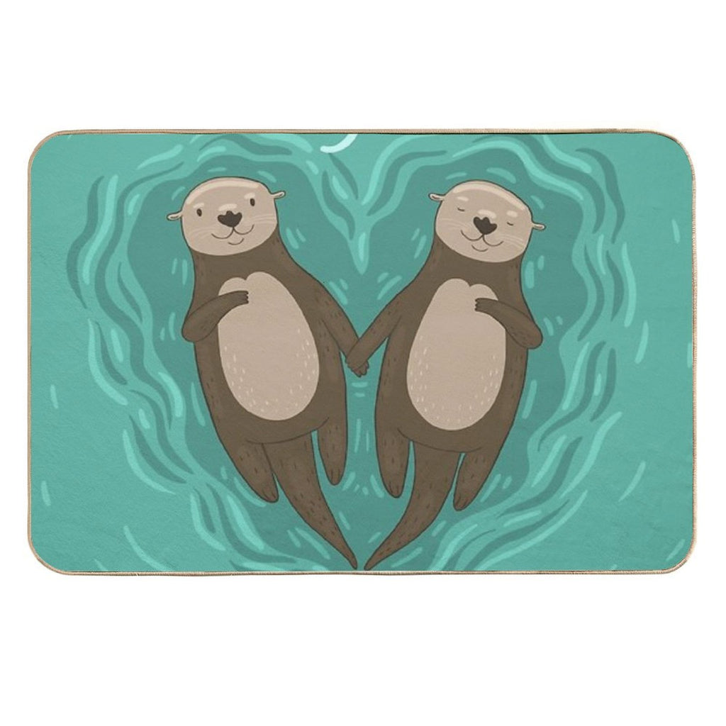 Otters Holding Hands - Otterly in Love With You  Pet-Safe Bath Mat