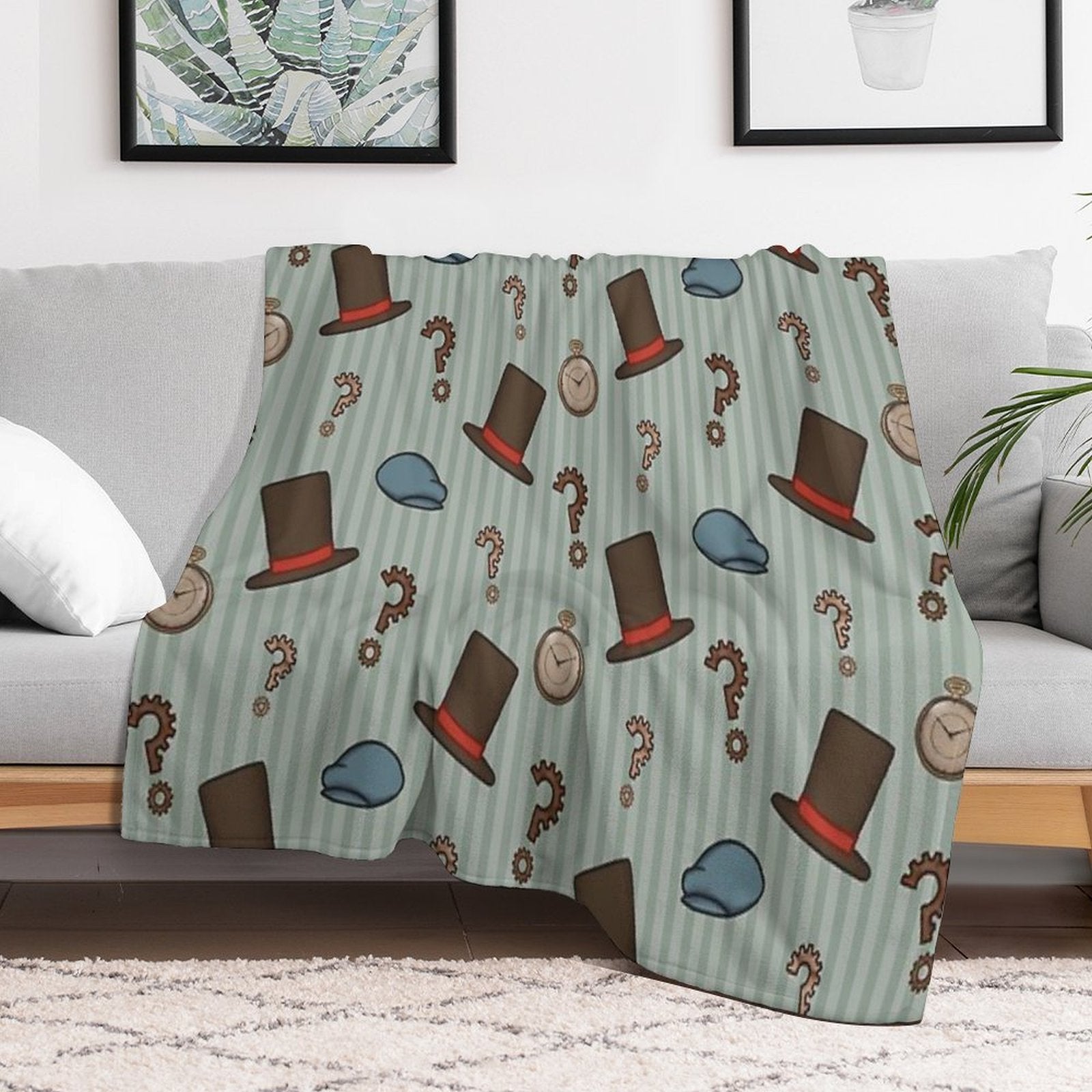 Professor Layton Repeated Pattern (Green) Easy Care Throw Blanket