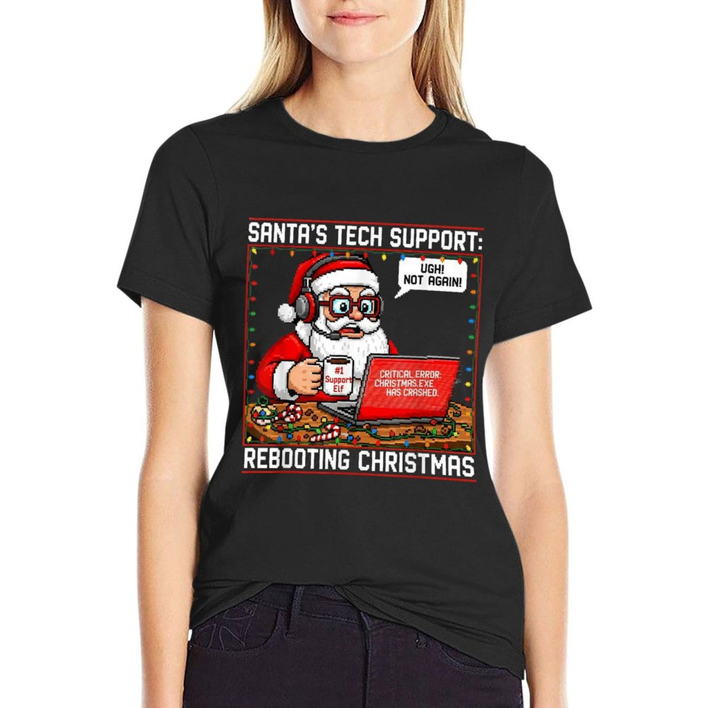 Santas Tech Support Rebooting Christmas Funny  Trendy Pattern T-Shirt