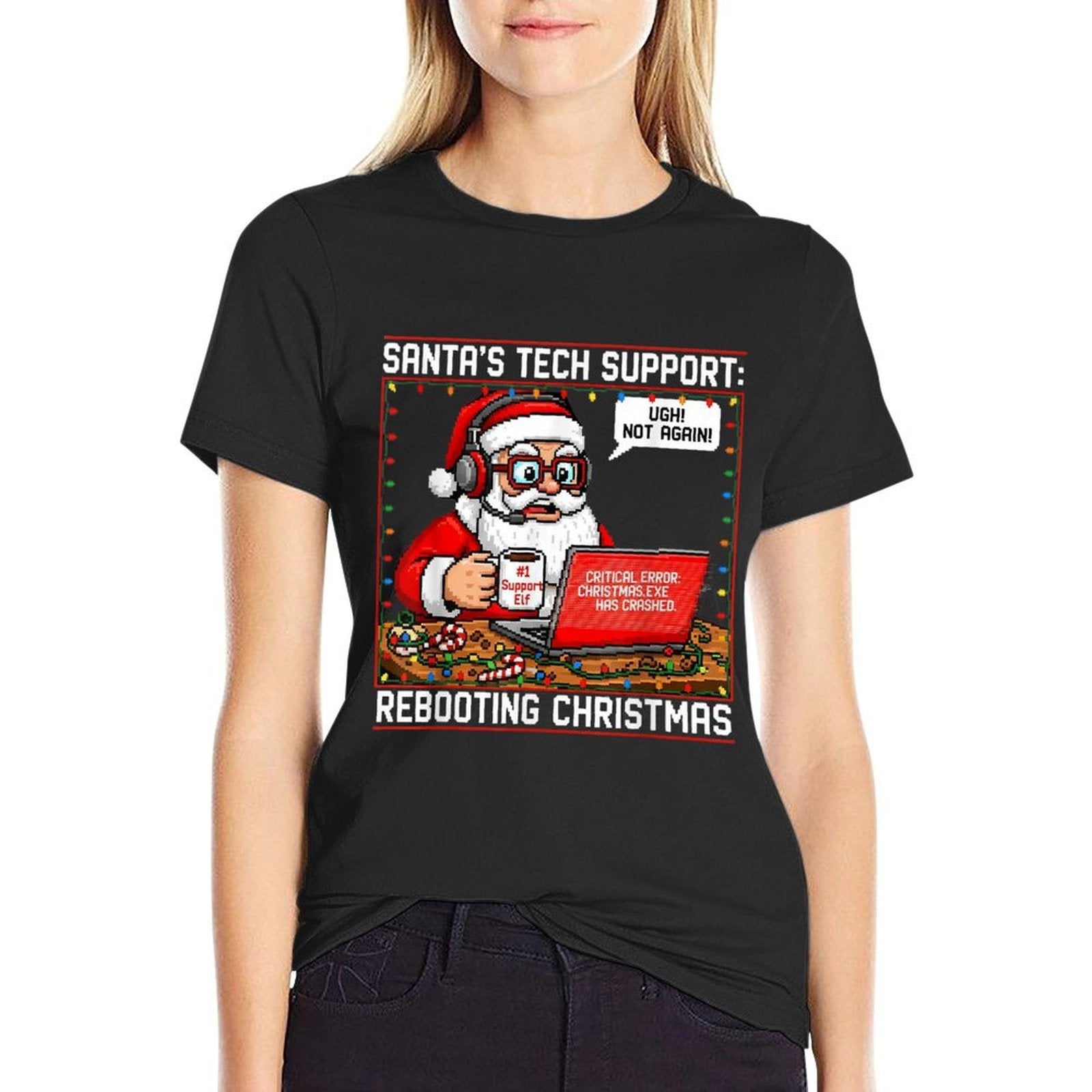 Santas Tech Support Rebooting Christmas Funny  Trendy Pattern T-Shirt