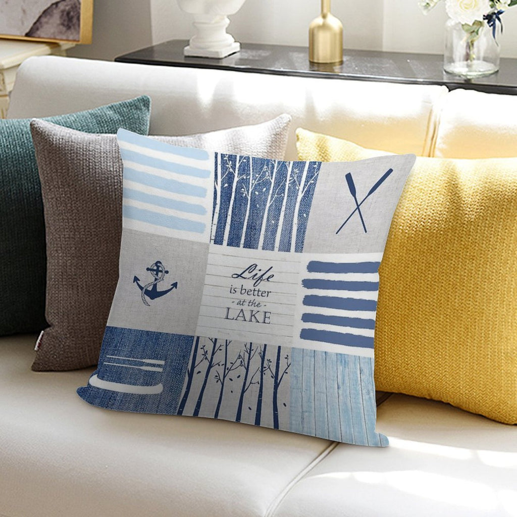 Life Is Better at The Lake Patchwork Soft Fade-Resistant Throw Pillow