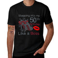 High Heels Stepping Into 50th Birthday Womens Mom Birthday  Relaxed-fit T-Shirt