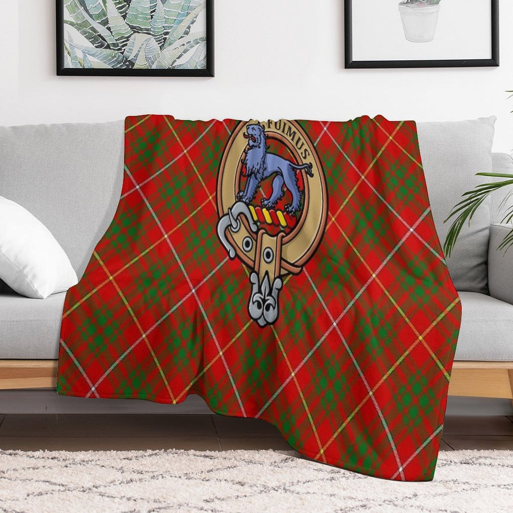 Clan Bruce Crest over Tartan Quick-dry Throw Blanket