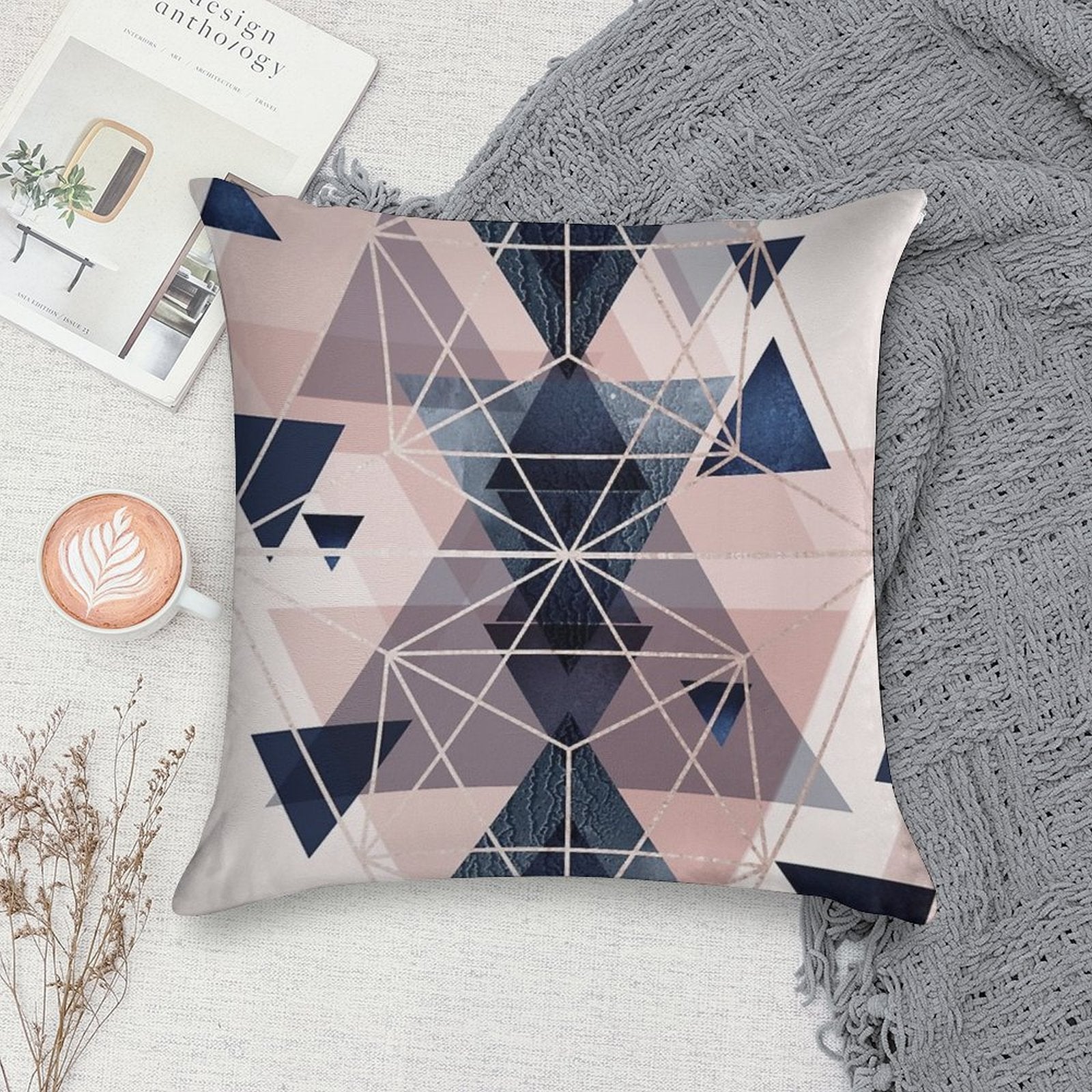 Blush Navy Geometric Soft Multiple Sizes Throw Pillow