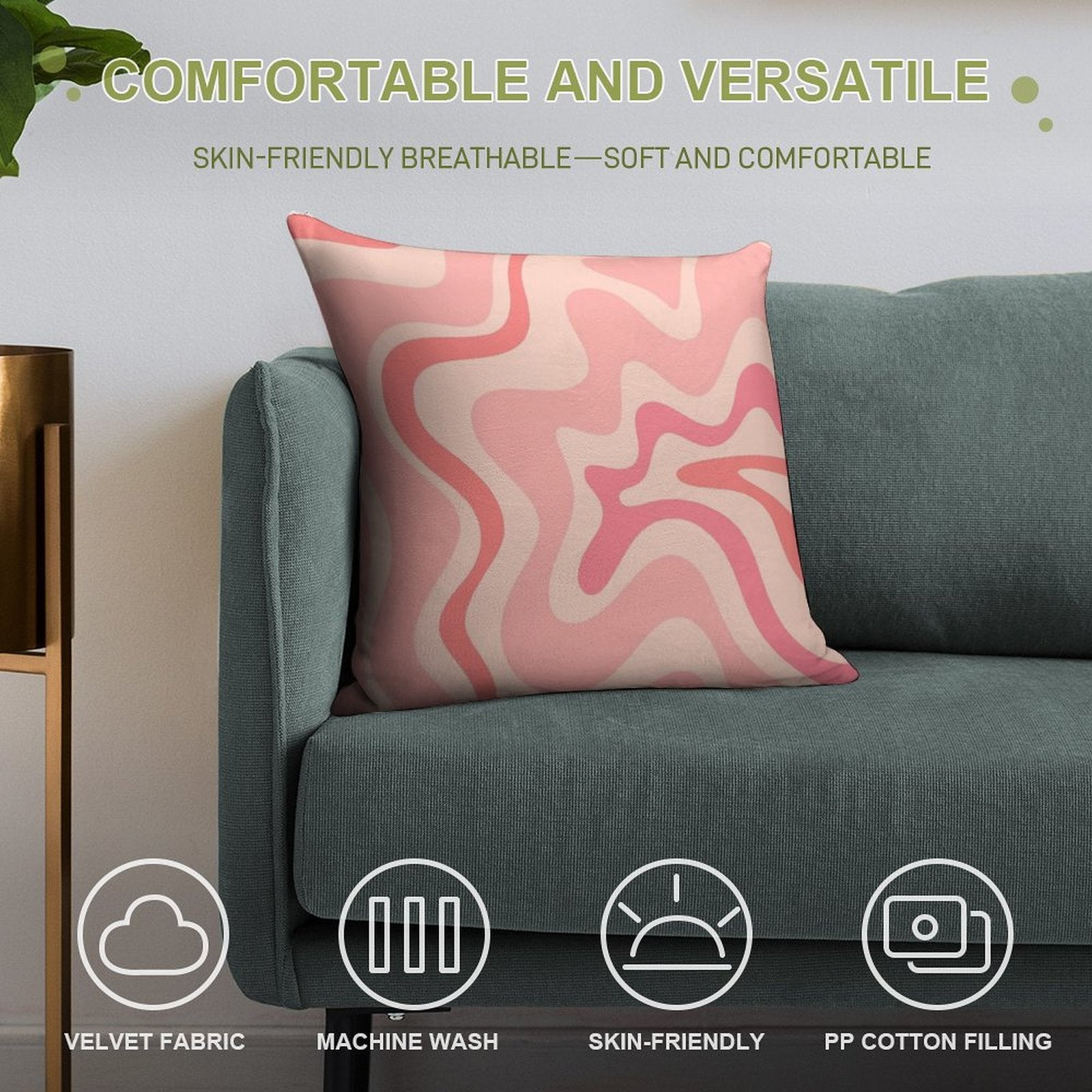Liquid Swirl Retro Contemporary Abstract in Soft Blush Pink Soft Gift Ready Throw Pillow