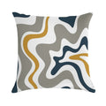 Liquid Swirl Contemporary Abstract in Mustard Yellow, Navy Blue, Grey, And White Soft Reinforced Edging Throw Pillow