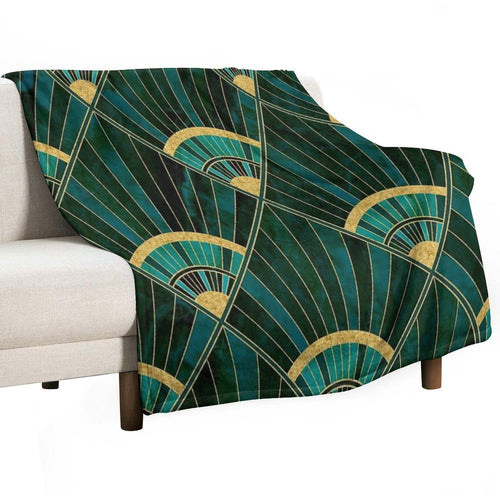 Art Deco Real Green Marbled Geometric Pattern Quick-dry Throw Blanket