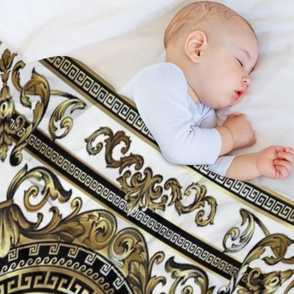 Ornate Baroque White Gold Black Greek Keys Gift-ready Throw Blanket