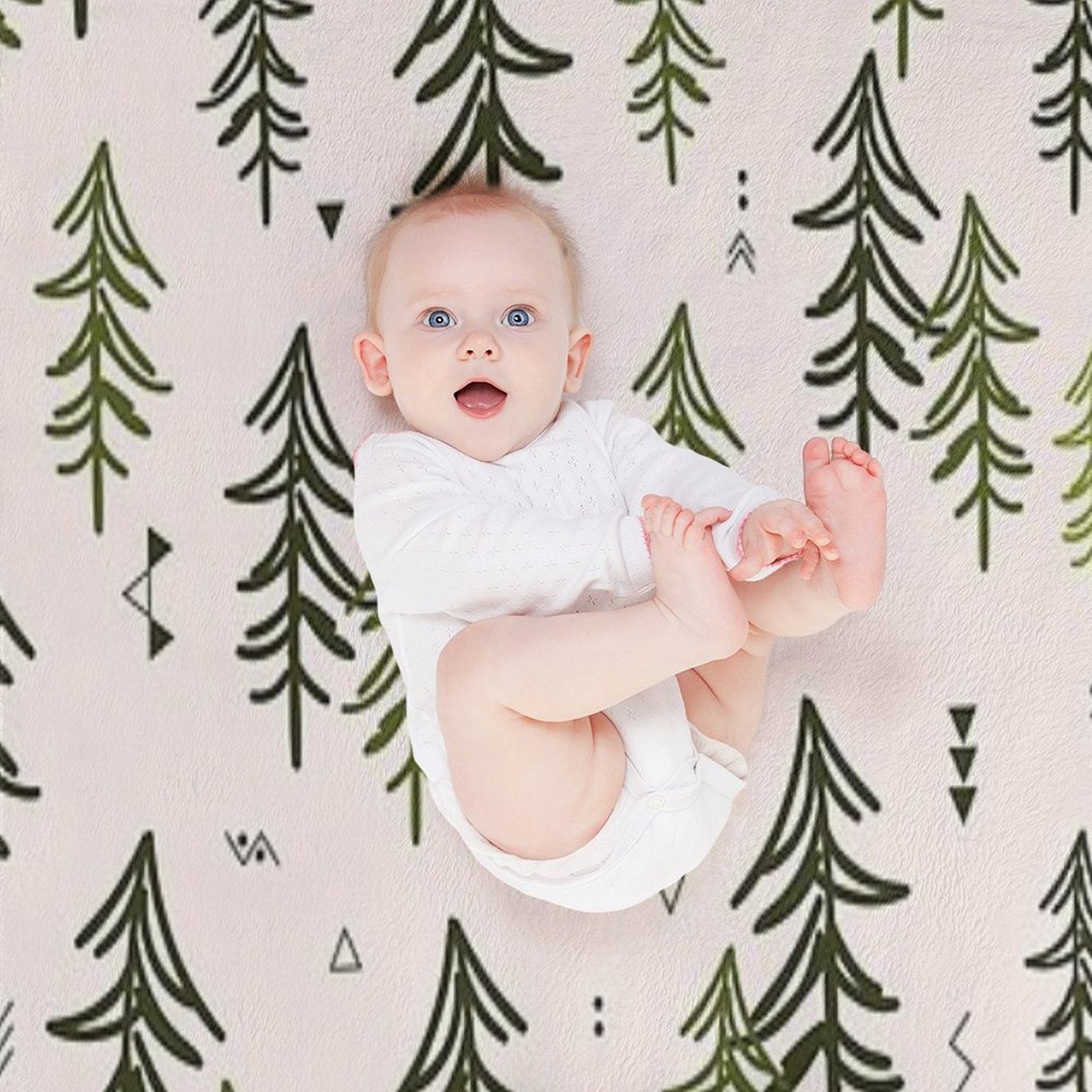 Doodled Fir Trees Pattern Sustainable Throw Blanket