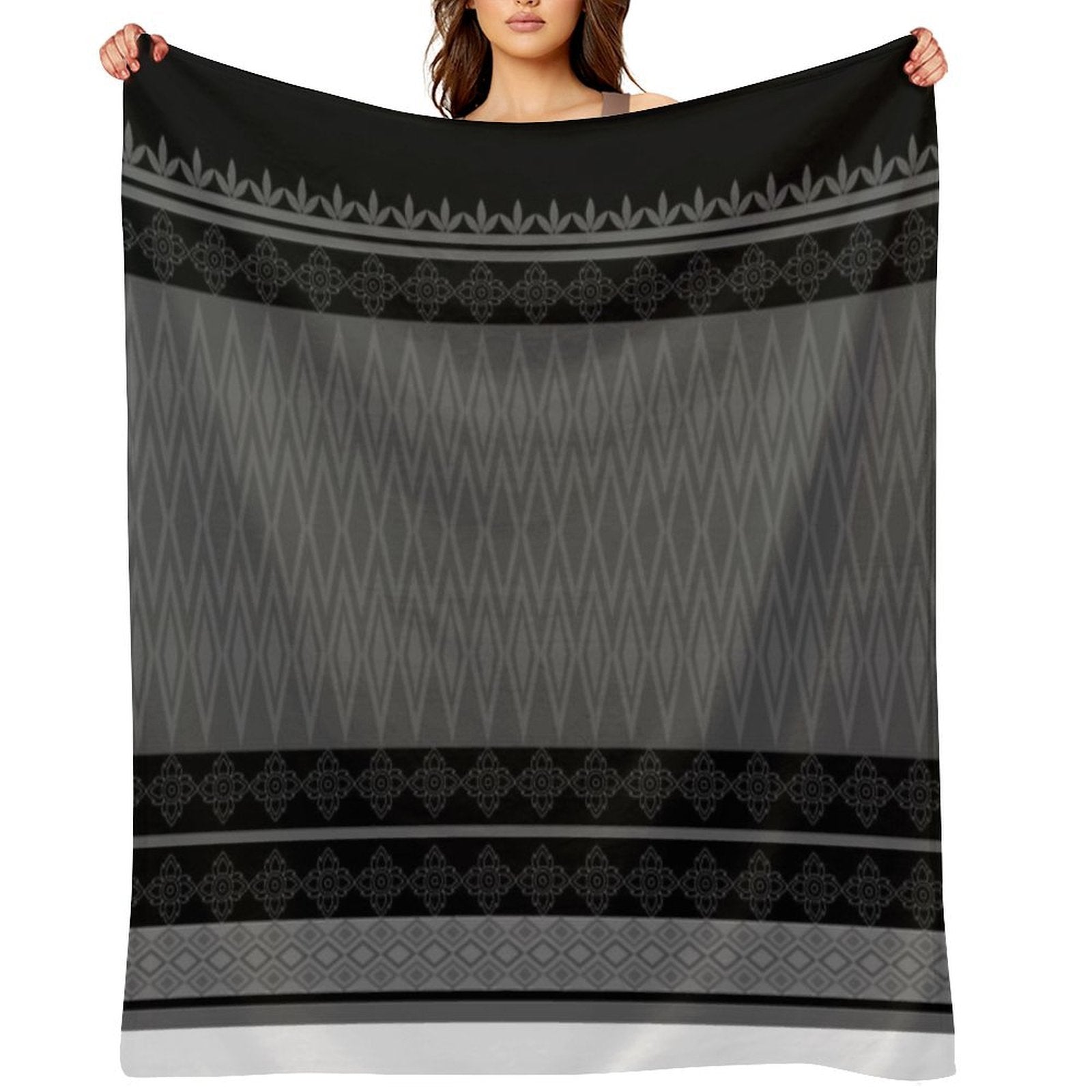 Geometric Ethnic Pattern Oriental in Black And Gray Lightweight Throw Blanket