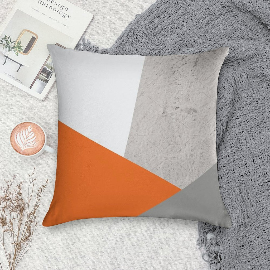 Grey Orange And Concrete Color Block Soft Easy Maintenance Throw Pillow