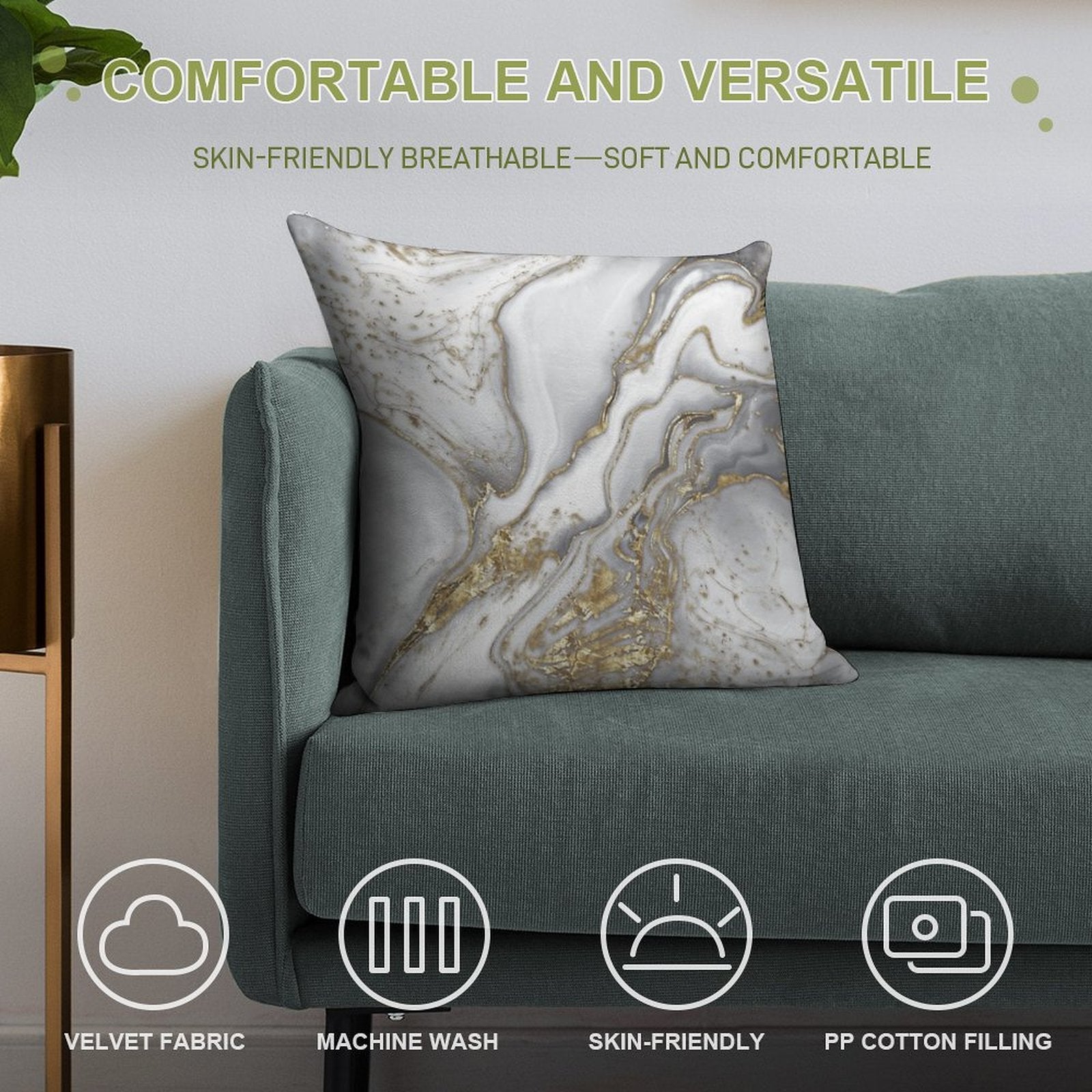 Liquid Marble - Pearl And Gold Soft Fade-Resistant Throw Pillow