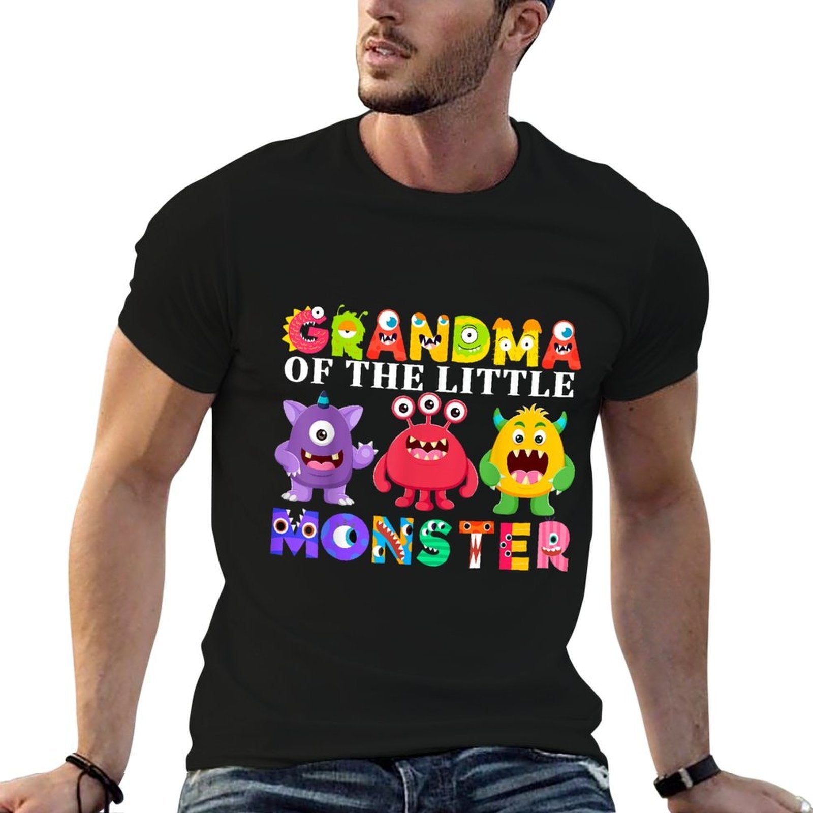 Grandma Of The Little Monster Birthday Party Family Monster  Slim-fit Cut T-Shirt