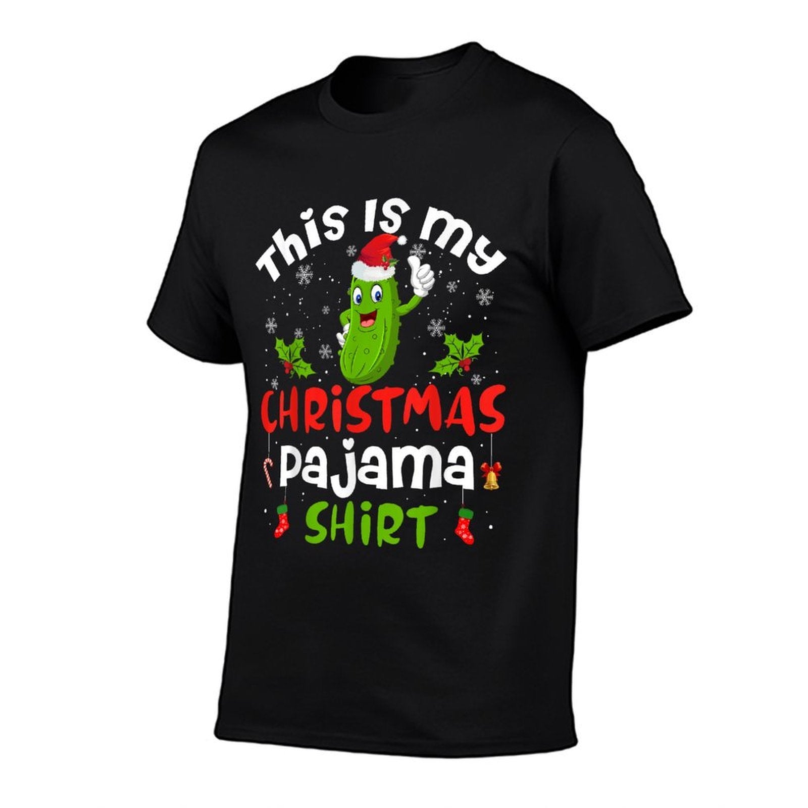 This Is My Christmas Pajama Pickle Cucumber Santa Hat  Slim-fit Cut T-Shirt