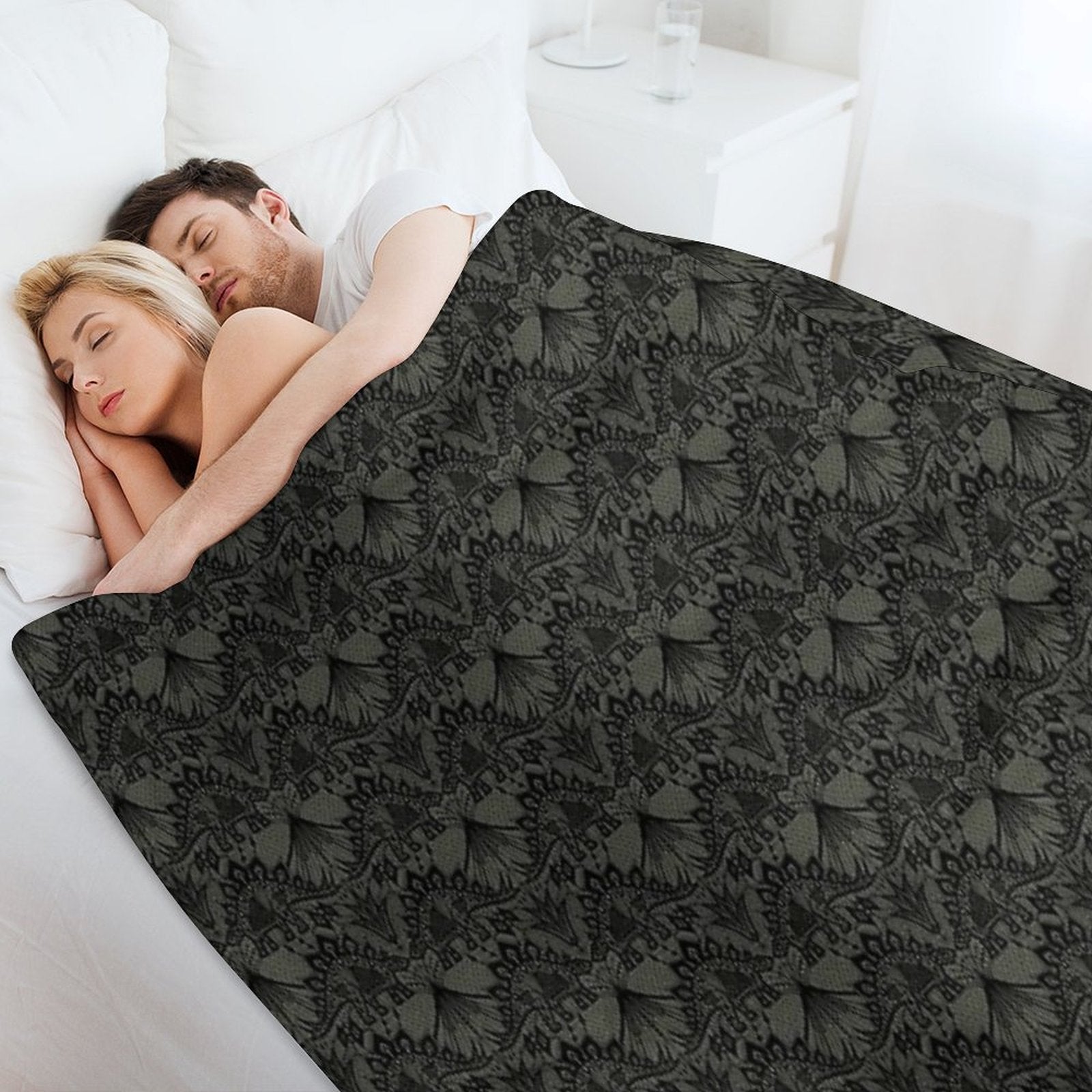 Stegosaurus Lace - Black  Grey Lightweight Throw Blanket