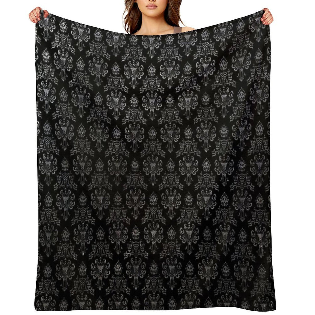 Haunted Mansion Wallpaper Black And Silver Versatility Throw Blanket