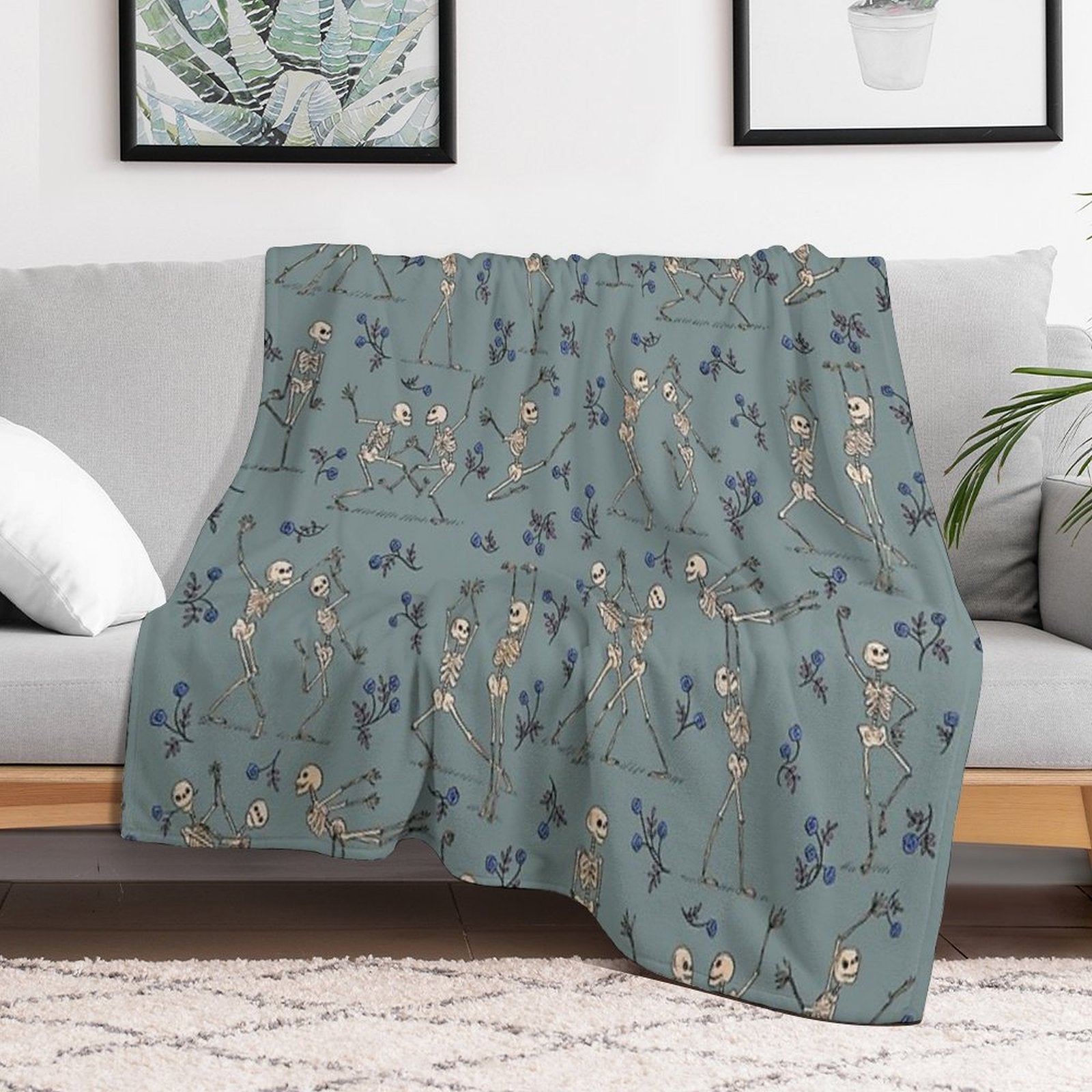 Skeleton Dance — Blue Easy Care Throw Blanket