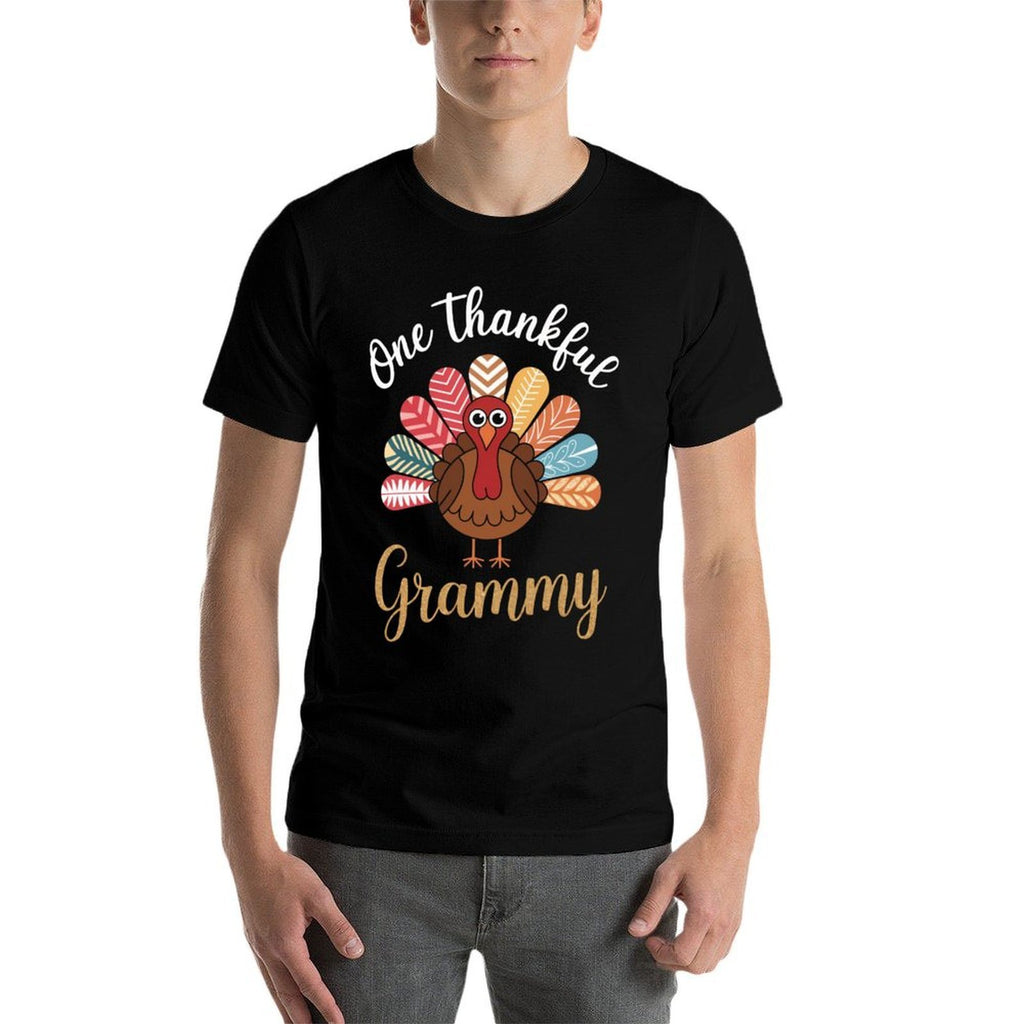 Grammy One Thankful Grammy Thanksgiving Christmas Groovy  Rolled Sleeves T-Shirt
