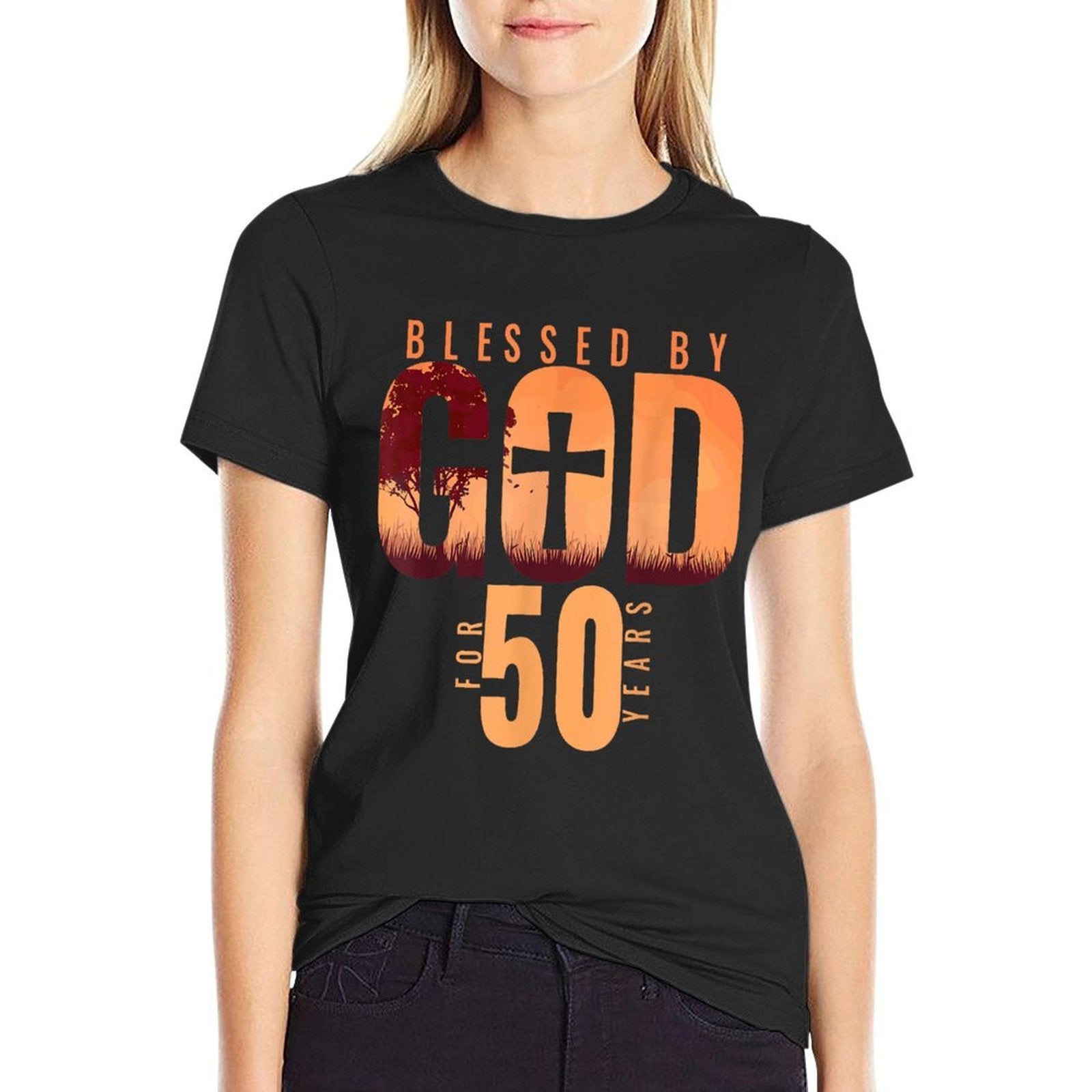 Blessed By God For 50 Years 50th Birthday Religious Theme  Stretchy T-Shirt
