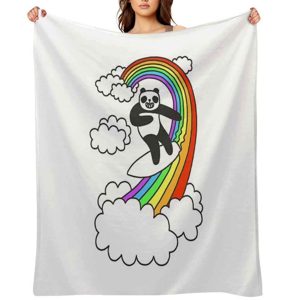 Pandas Surf Rainbows Versatility Throw Blanket