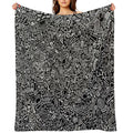 Hidden Images Doodle Art on Black Machine-washable Throw Blanket