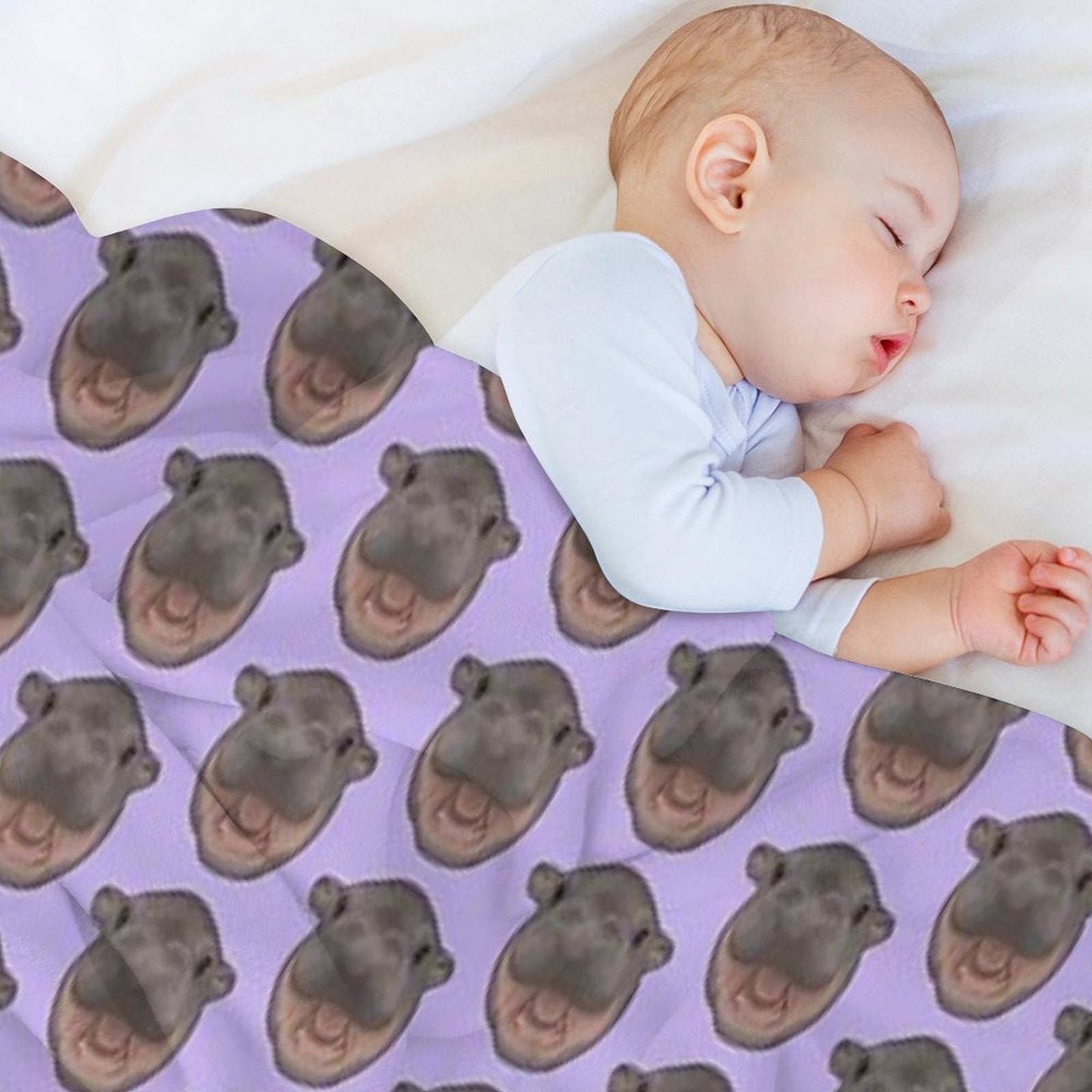 Moo Deng Pygmy Hippo Screaming (purple) Quick-dry Throw Blanket