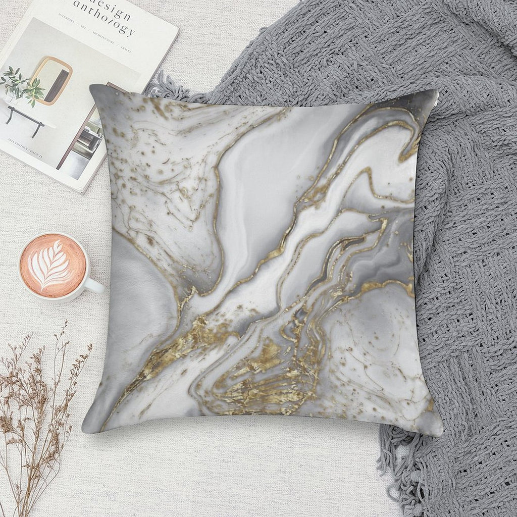 Liquid Marble - Pearl And Gold Soft Fade-Resistant Throw Pillow
