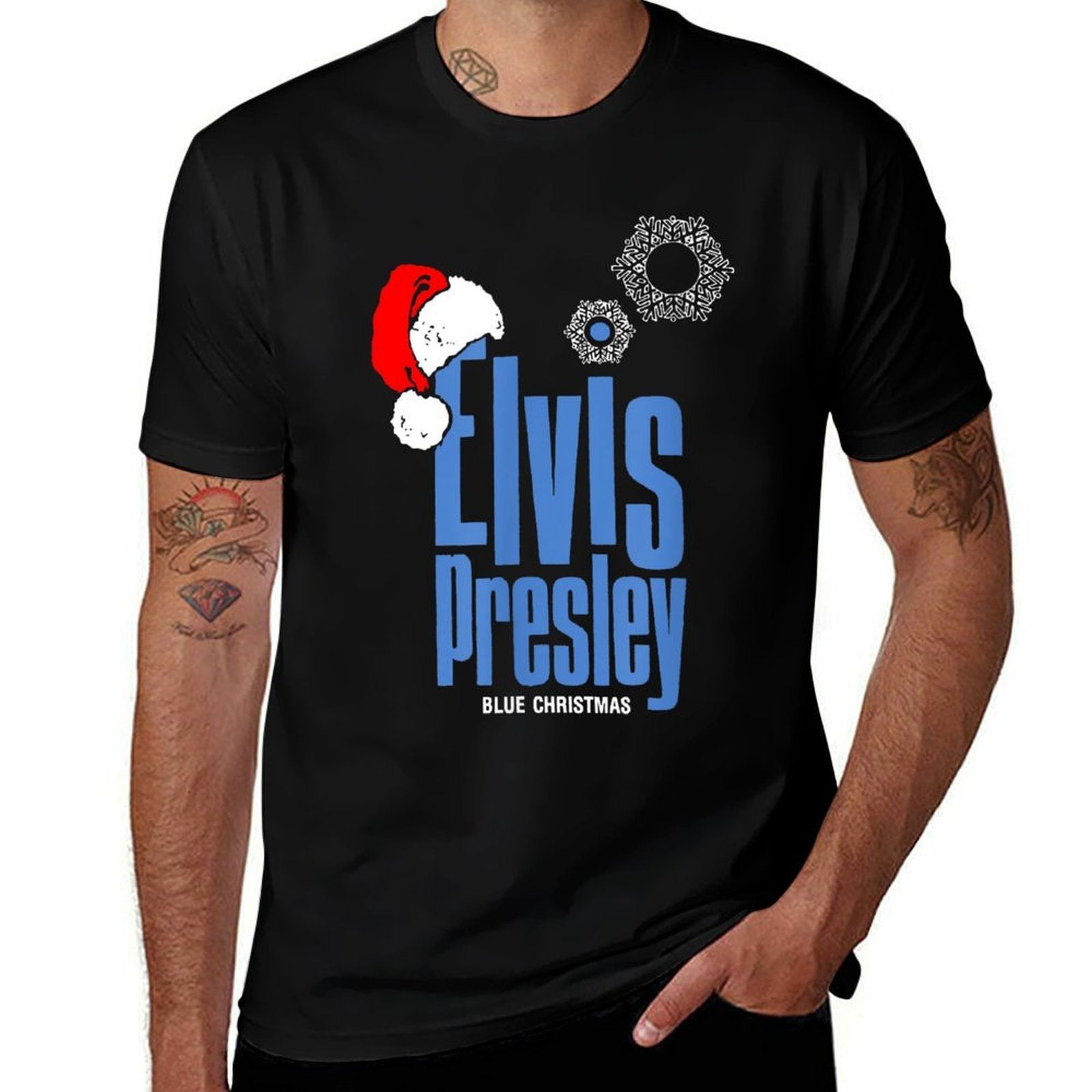 Blue Christmas Santa Hat  Tagless Design T-Shirt