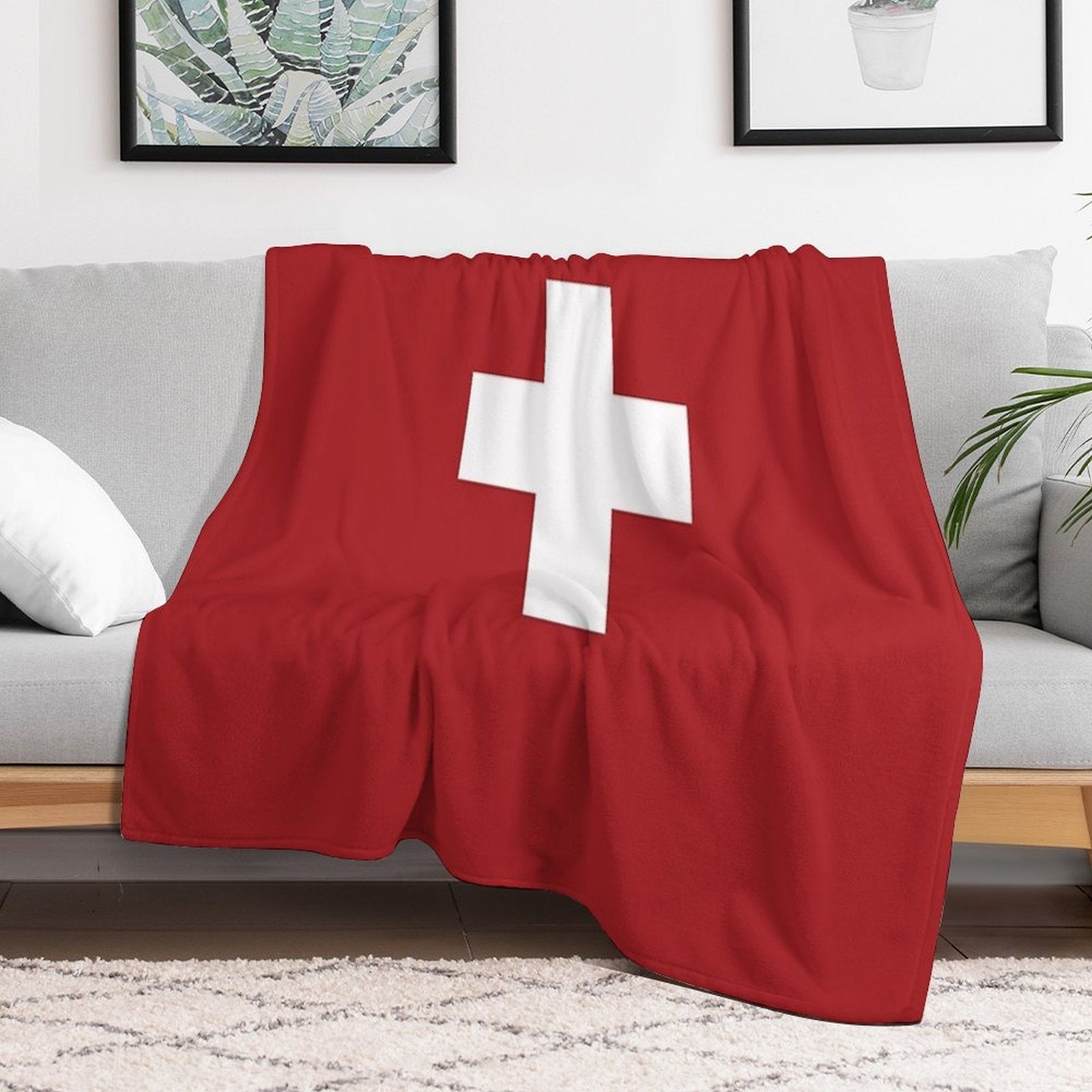 Swiss Cross Red Lightweight Throw Blanket